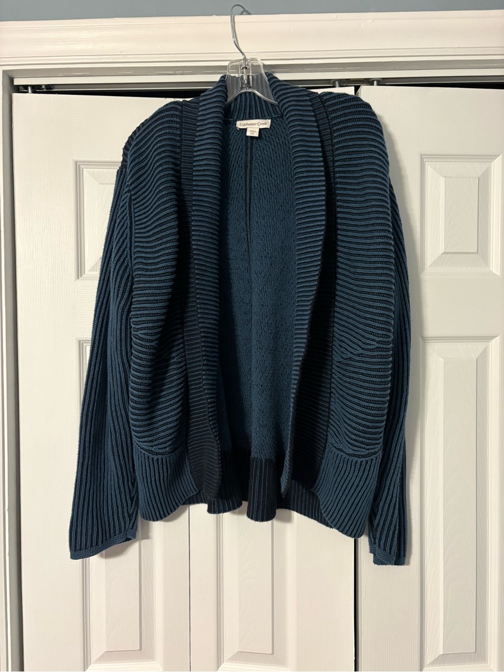Coldwater Creek Teal-Blue Ribbed Open-Front Cardigan